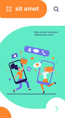 Customers sharing references and earning money. Mobile phones users chatting, exchanging gifts. Vector illustration for refer a friend, referrals, loyalty program, marketing concept