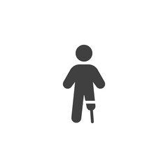 Man prosthesis leg vector icon. filled flat sign for mobile concept and web design. Disabled person glyph icon. Symbol, logo illustration. Vector graphics