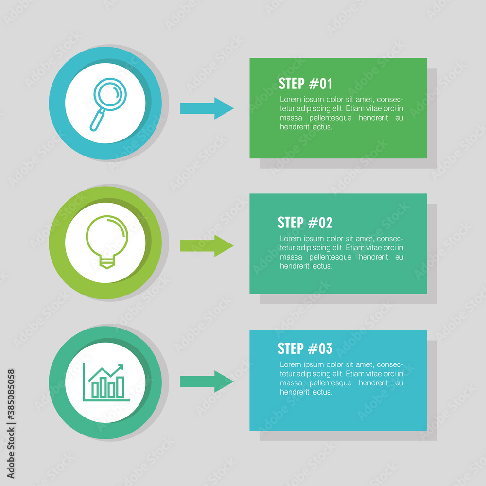 Poster infographic steps lupe light bulb and bars chart design, data analysis and information theme vector 