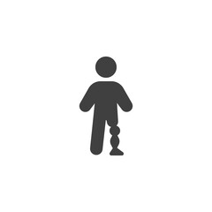 Man prosthesis leg vector icon. filled flat sign for mobile concept and web design. Disabled person glyph icon. Symbol, logo illustration. Vector graphics