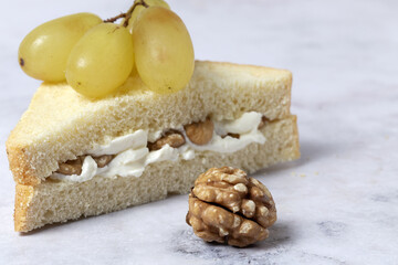 Homemade cheese with walnuts sandwiches