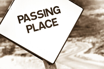 Passing place sign on single track road in Highlands of Scotland