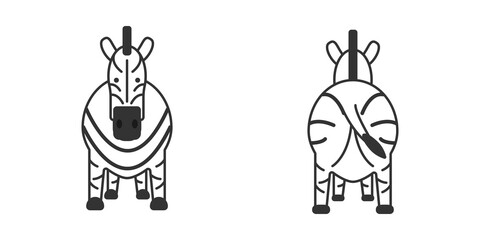 Cute Zebra set (front and back), Vector illustration of Zebra.	