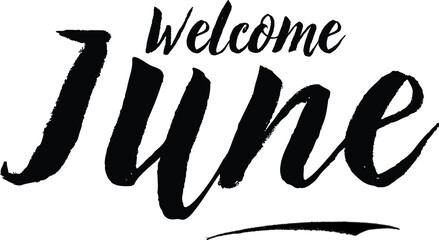 Welcome June calligraphy Black Color Text On 
White Background