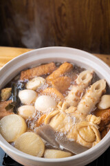 Oden, japanese traditional hot pot with fish dumplings
