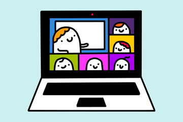 Webinar online meeting hand drawn vector illustration in cartoon comic style people together talking