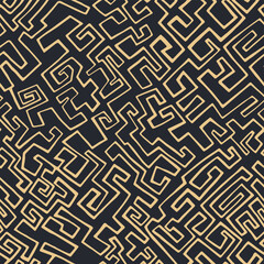 Seamless vector black african tribal pattern. Labyrinth maze background. For fabric textile, wrapping, cover, web etc. 10 eps design.