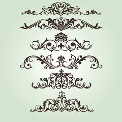 Vector illustration. Vintage antique frame. Floral elements for design of monograms, Graphic elements for design of catalogs and brochures of cafes, boutiques.