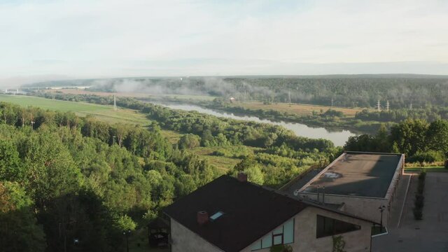 Deep-water river in Russia. The Oka River, filmed from a quadcopter.