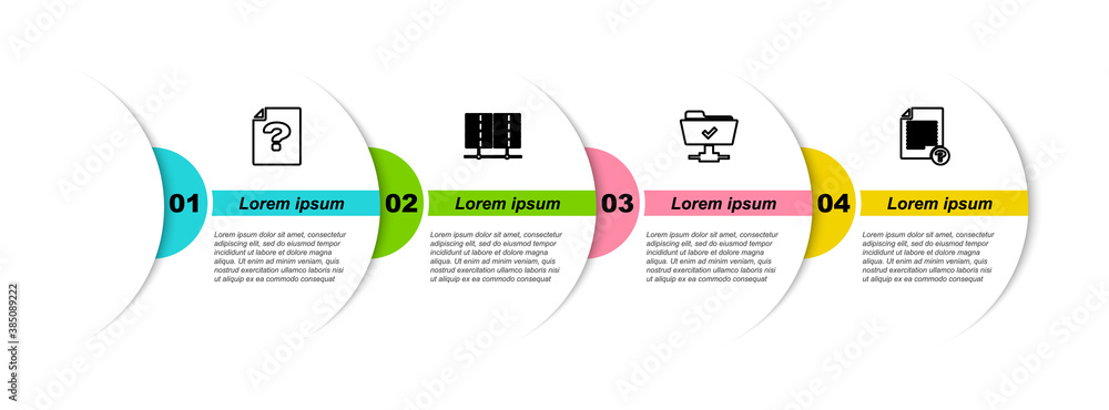 Poster set line unknown document, server, data, web hosting, ftp operation successful and . business infogr