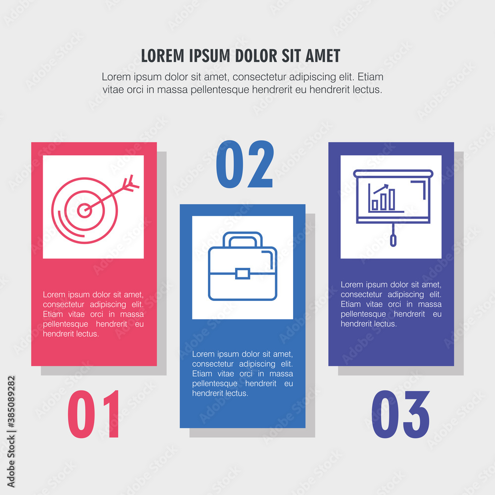 Poster infographic steps target suitcase and board design, data analysis and information theme vector illus