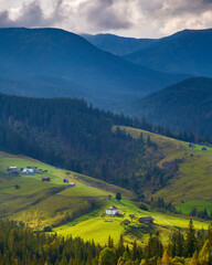 Alpine village in the mountains. Autumn in the carpathians