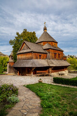 old wooden church in the open air. sights of Ukraine in the city of Kamyanets-Podolsk.