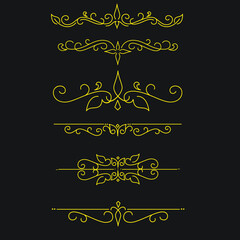 Vector illustration. Vintage gold background, vector antique frame on black.