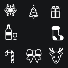 Vector illustrations. Christmas icons set. merry christmas season stylish design on black background.