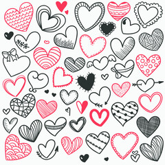 Vector Illustration. Set heart icons, concept of love. hand drawn icons and illustrations for valentines and wedding.