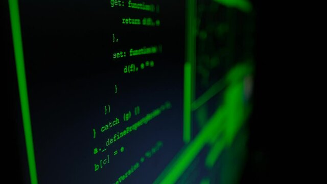 Writing programming code on laptop. Web site codes on computer monitor. Technology background. Software background. Programmer workplace. Abstract screen of software. Blockchain concept