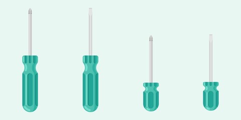 Set of four screwdrivers flat vector illustrations.