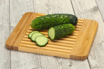 Ripe fresh green two cucumbers