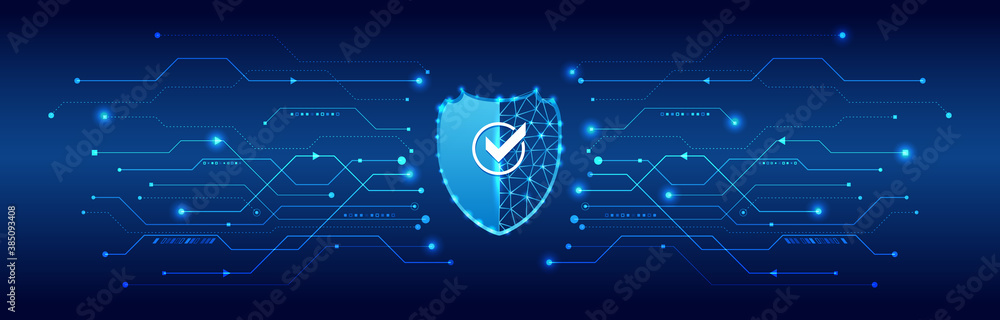 Aufkleber Cyber security or network protection. Futuristic shield on the hi-tech background. Technology cyber security. System privacy.