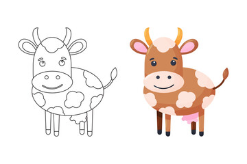 Coloring Page Outline of cartoon cow. Farm animals. Coloring book for kids.