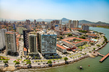 Fototapeta premium Aerial view of Santos city waterfront in Brazil