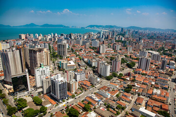 Fototapeta na wymiar Aerial view of Santos city waterfront in Brazil
