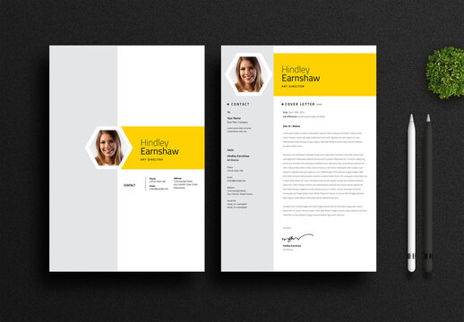 Minimal Resume and Cover Letter Layout with Yellow Elements