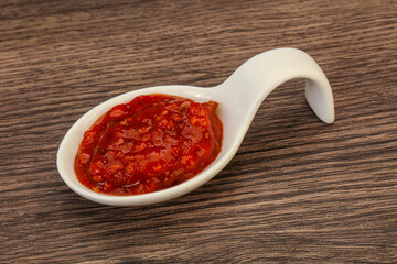 Tomato spicy sauce in the bowl