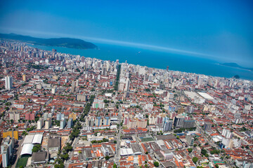 Aerial view of Santos city waterfront in Brazil