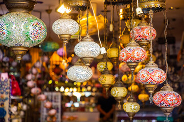 Turkish multicolor lamps in the Bazaar in Antalya, Turkey