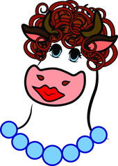humanized portrait of a cow drawn in vector, on a white background isolated

