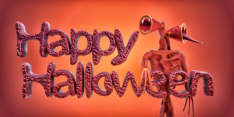 Scary siren head 3D model. Background for Halloween