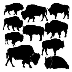 set of bison silhouettes vector illustration