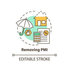 Removing PMI concept icon. Mortgage refinance benefit idea thin line illustration. Original appraised value. Private mortgage insurance. Vector isolated outline RGB color drawing. Editable stroke