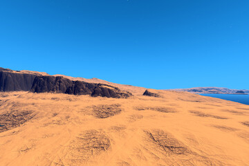 Fototapeta na wymiar Alien Planet. Mountain and lake. 3D rendering