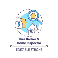 Hire broker concept icon. Home inspector idea thin line illustration. Real estate agent. Homebuying process. Property review report. Vector isolated outline RGB color drawing. Editable stroke