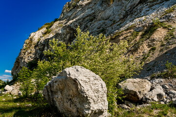 Fototapeta na wymiar Stone boulders at Danube gorge in Djerdap on the Serbian-Romanian border
