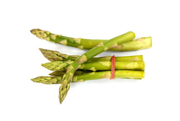 Asparagus isolated on white. Bunch of Raw Garden Asparagus with Shadow Isolated. Fresh Green Spring Vegetables on White Background. Edible Sprouts of Asparagus Officinalis  