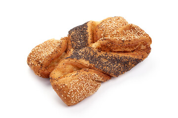 Challah bread with with poppy seeds, isolated on white background