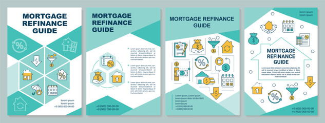 Mortgage refinance guide brochure template. Reduce rate on loan. Flyer, booklet, leaflet print, cover design with linear icons. Vector layouts for magazines, annual reports, advertising posters