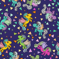 Cute seamless pattern with unicorn. Children's background for girls.