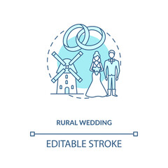 Rural wedding concept icon. Romantic vacation variety. Interesting couple travelling ideas. Agritourism idea thin line illustration. Vector isolated outline RGB color drawing. Editable stroke