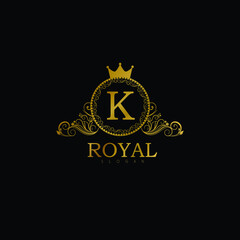 Luxury Logo template for Restaurant, Royalty, Boutique, Cafe, Hotel, Heraldic, Jewelry, Fashion, food business. Luxury Monogram for Letter K. Vintage Calligraphy Floral Badge for Letter K