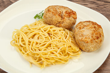 Spaghetti with homemade chicken cutlet