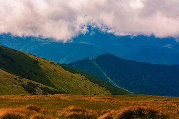 Fototapeta premium overcast mountains, power, tranquility and grandeur of the mountains, the Carpathian Montenegrin ridge.