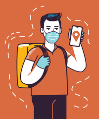 Delivery man delivering groceries. Service concept vector illustration in flat style