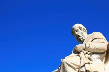 Statue of the ancient Greek philosopher Plato in Athens, Greece, October 9 2020.