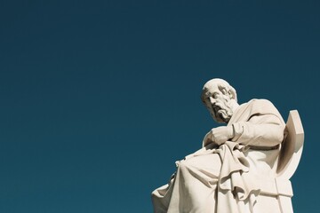 Statue of the ancient Greek philosopher Plato in Athens, Greece, October 9 2020.