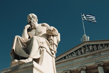 Statue of the ancient Greek philosopher Socrates in Athens, Greece, October 9 2020.